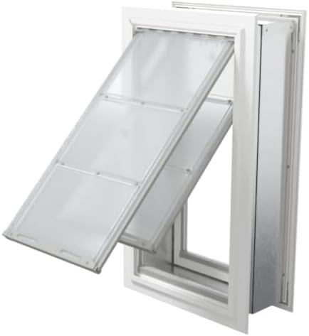 Endura Flap Double Flap Pet Door for Thick Walls | Deep Wall Design up to 13" Thick | Insulating Dual-Layer Flap & Durable Aluminum Frame | Includes Locking Cover | White, XXL, Double Flap