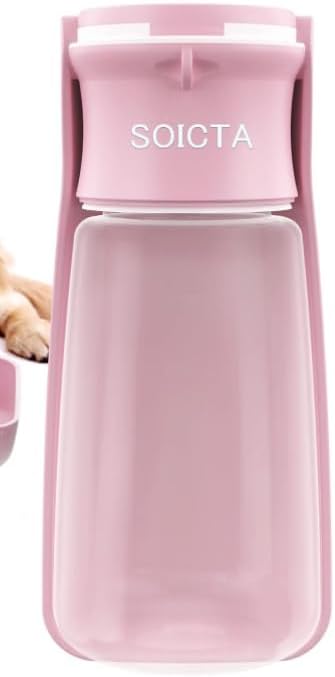 Portable Dog Water Bottle for Walking 19 OZ or 12 OZ Portable Pet Water Bottles for Puppy Small Medium Large Dogs Water Dispenser Pet Water Bowl Dog Accessories(19OZ Pink)