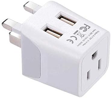 Ceptics South Africa Travel Plug Set - with 2 USB + USA Socket Input - Type M and Type G - Ultra Compact - Safe Grounded Perfect for Cell Phones, Laptops, Camera Chargers