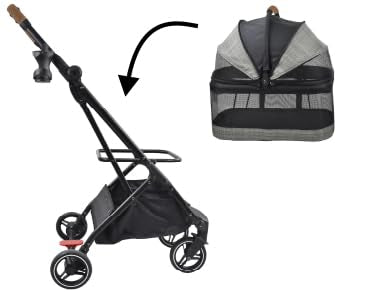 ROODO Fashion 3-in-1 Dog Cat Stroller with Detachable Carrier&Car Seat Combo Best Lightweight Folding Portable All-Terrain Travel Pet Gear Puppy Doggie Kitty Stroller for up to 35 lbs(Grey Lattice)