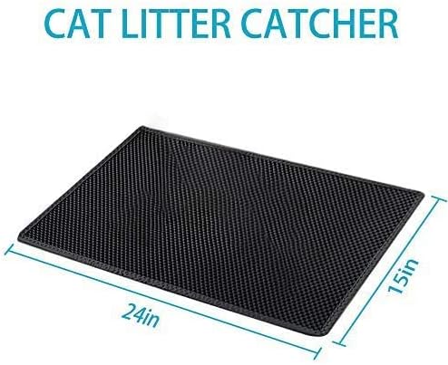 Small Cat Litter Box Mat: Easy Clean Kitty Litter Trapping Mat for Floor, Plastic Cat Box Pad (15 * 24in, Black, 1p)