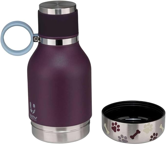 Asobu Buddy Bottle a Stainless Steel Insulated Water Bottle for with Removable Dog Water Bowl and Dog Food and Treat Storage Bowl (Burgundy, 37 Oz Water Bottle with Bowl)