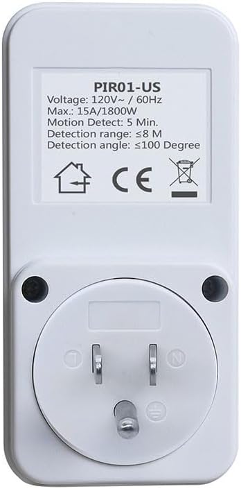 Motion Sensor Outlet, PIR Motion Sensor Power Socket Switch, 110V 1800W, Auto On/Off With 5-Minute Delay, 8-Meter Detection For Home Security In Garage And Hallway, White