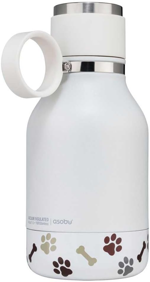 Asobu Buddy Bottle a Stainless Steel Insulated Water Bottle for with Removable Dog Water Bowl and Dog Food and Treat Storage Bowl (White, 37 oz Water Bottle with Bowl)