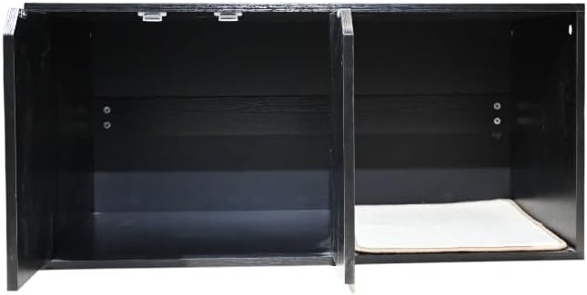 Black Cat House, Corrugated Cardboard Scratching Pad, Cozy Caves, Wood, Modern Cat Litter Box Enclosure Hidden Furniture for Indoor Kittens, 35.83x20.47x17.05 in