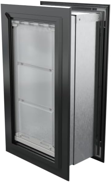 Endura Flap Double Flap Pet Door for Thick Walls | Deep Wall Design up to 13" Thick | Insulating Dual-Layer Flap & Durable Aluminum Frame | Includes Locking Cover | Black, Medium, Double Flap