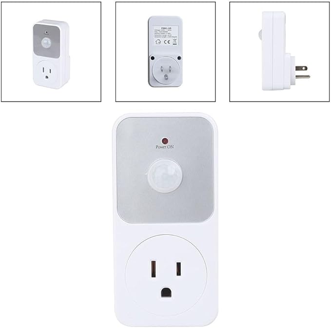 Motion Sensor Outlet, PIR Motion Sensor Power Socket Switch, 110V 1800W, Auto On/Off With 5-Minute Delay, 8-Meter Detection For Home Security In Garage And Hallway, White