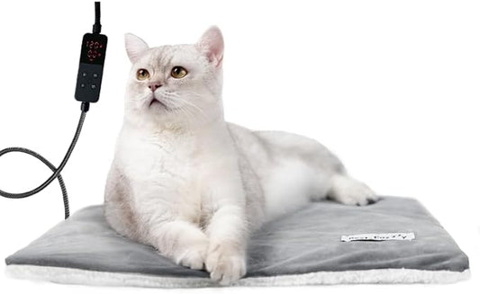 Rest-Eazzzy Cat Heating Pad & Bed - Heated Cat Bed with Removable Cover & 5-Level Timer & Temperature Control (Pure-Grey)