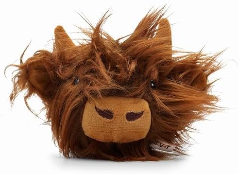 Flourish Pets 2 in 1 Multi-Layer Chew Toy for Active Dogs | Non-Toxic BPA Free Double Stitched Soft Fabric Exterior Dog Toys | Long-Lasting Dog Plush Toys - Hightland Cow 3.5"