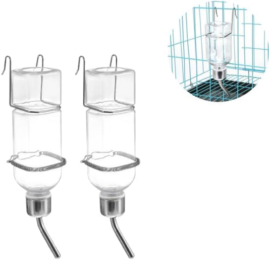 POPETPOP 2 Pcs Pet Cage Water Bottle, Small Animal Hanging Water Feeding Bottle No Drip, Hamster Water Feeder for Rabbit, Guinea Pig, Hedgehog, Chinchilla(350 ml)