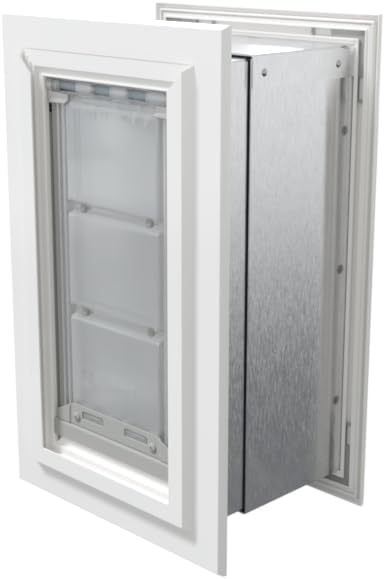 Endura Flap Double Flap Pet Door for Thick Walls | Deep Wall Design up to 13" Thick | Insulating Dual-Layer Flap & Durable Aluminum Frame | Includes Locking Cover | White, Small, Double Flap