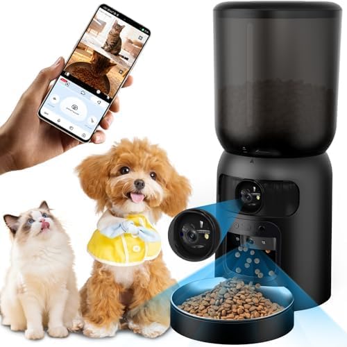 Automatic Cat Feeder with Dual Camera, 5G WiFi App Control: 5L Automatic Dog Food Storage Container with 2K HD Video and Laser Pet Toy, Dual Power Timed Smart Pet Food Dispenser for Cats&Dogs