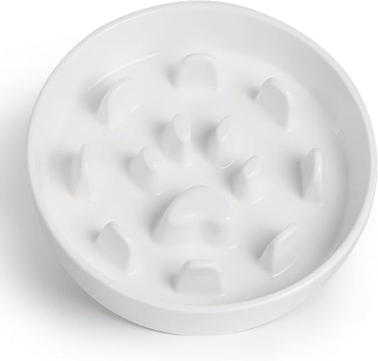 HAOTOP Ceramic Fun Slow Feeder Bowl, Porcelain Slow Eater Bowl for Medium Sized Dogs (White)