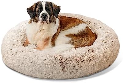 Best Friends by Sheri The Original Calming Donut Dog Bed – Washable Plush Pet Bed for XL Breeds up to 150 lbs, Shag Faux Fur, Taupe, XL (45" x 45")