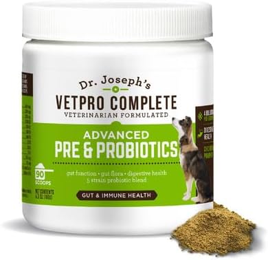 Dr. Joseph's VetPro Complete Advanced Pre & Probiotics Powder for Dogs, 90 Scoops, Supports Gut Health, Diarrhea, Digestive Health & Seasonal Allergies, Chicken/Pumpkin Flavor, Add to Food