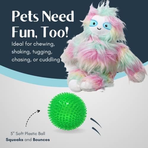 Flourish Pets 3 in 1 Multi-Layer Chew Toy for Active Dogs | Non-Toxic BPA Free Double Stitched Soft Fabric Exterior Dog Toys | Long-Lasting Dog Plush Toys - Small Yeti/Sloth 3.5"
