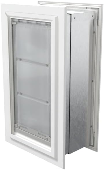 Endura Flap Double Flap Pet Door for Thick Walls | Deep Wall Design up to 13" Thick | Insulating Dual-Layer Flap & Durable Aluminum Frame | Includes Locking Cover | White, Medium, Double Flap