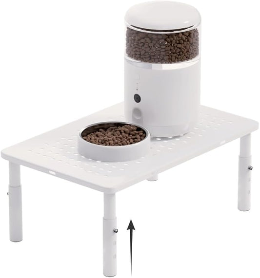 ‌Adjustable Automatic Cat Feeder Stand - Non-Slip Elevated Holder for Cats/Puppies, Fits Most Automatic Feeders & Water Dispensers, White(Holder ONLY)