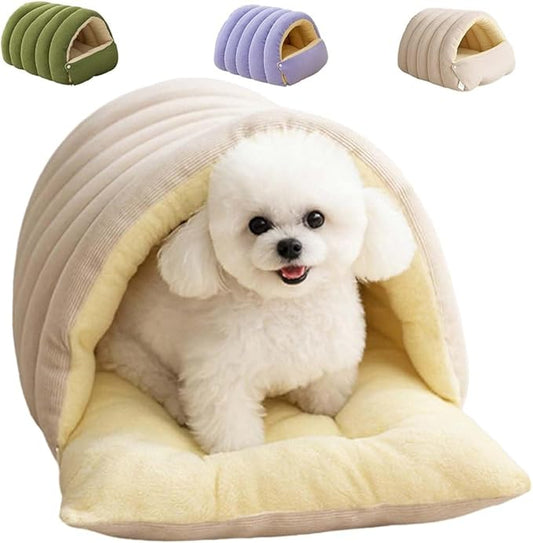 CutyPet Winter Cave, Cozy Covered Dog Bed with Removable Washable Cover, Enclosed Plush Warmth for Small Large Dogs Cats, Calming Security Pet Den for Indoor Outdoor Use(White,L)