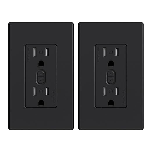 ELEGRP Smart Plug, Smart in-Wall Outlet Compatible with Alexa and Google Assistant, 2.4GHz Wi-Fi Smart Receptacle with Energy Monitoring, No Hub Required, UL Listed, Black, 2 Pack