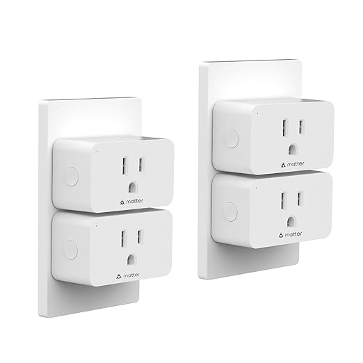 Minoston Matter Smart Plug, Smart Outlet Compatible with Alexa, Apple Home, Google Home, SmartThings, App and Voice Control, 100% Privacy, 2.4G Wi-Fi Only, White, 4 Pack