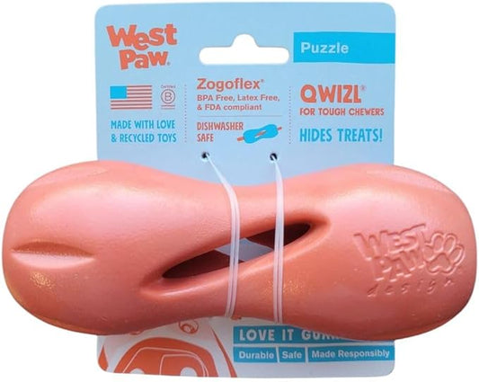 West Paw Qwizl Treat Dispensing Dog Toy for Tough Chewers- Durable Long Lasting Chew and Fetch Toy Keeps Dogs Engaged- Dishwasher Safe Safe Materials Made in USA - Cardinal Red, Small