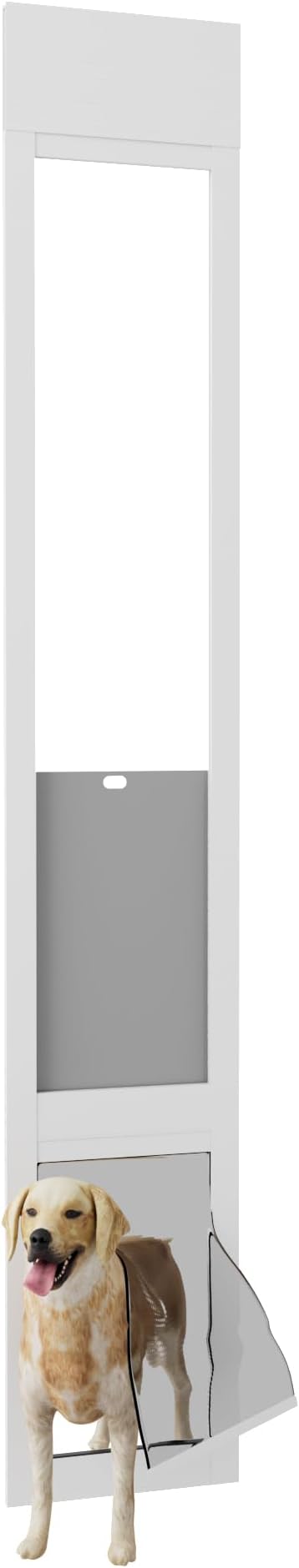 Dog Door for Sliding Glass Doors, Adjustable Height 91"-95 9/16" Aluminum Frame Tempered Sliding Door Dog Doors Insert with Lock,XL Transparent 10" x 15" Flap Size for Large Dogs