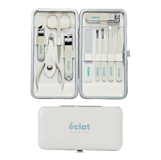 Éclat Manicure Pedicure Kit for Men & Women, 10Pcs Finger & Toe Nail Care Tools Includes Nail Clipper Cutter, Tweezer, File, Cuticle Pusher, Personal Care Professional Grooming Set With Travel Case