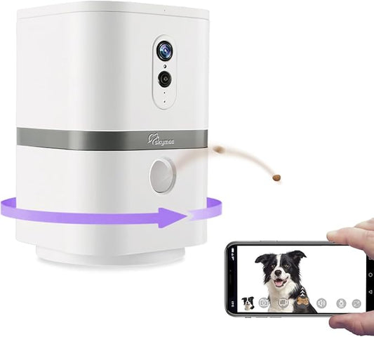 Petalk AI II Dog Camera with Auto Treat Dispenser, No Subscription Fee, 1080p HD, 180° Full-Room View 2-Way Audio, Night Vision, 2.4GHz WiFi Only