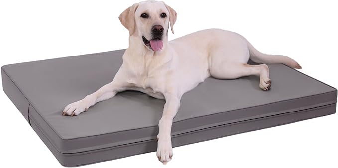 Vonabem Waterproof XXL Dog Beds Large Sized Dog, Outdoor Orthopedic Crate Pad, Washabel Durable Leather Anti-Slip Kennel Bed 47"x29", Graphite Grey