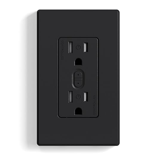 ELEGRP Smart Plug, Smart in-Wall Outlet Compatible with Alexa and Google Assistant, 2.4GHz Wi-Fi Smart Receptacle with Energy Monitoring, No Hub Required, UL Listed, Black, 1 Pack
