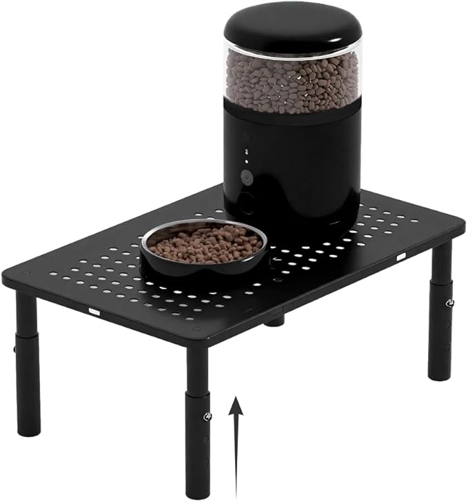 ‌Adjustable Automatic Cat Feeder Stand - Non-Slip Elevated Holder for Cats/Puppies, Fits Most Automatic Feeders & Water Dispensers, Black(Holder ONLY)