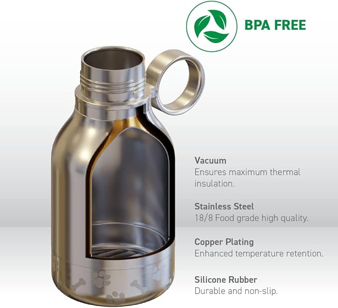 Asobu Buddy Bottle a Stainless Steel Insulated Water Bottle for with Removable Dog Water Bowl and Dog Food and Treat Storage Bowl (Black, 37 Oz Water Bottle with Bowl)