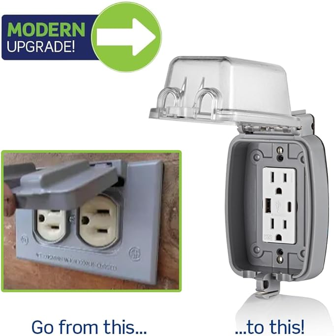 Leviton Type A & Type-C USB In-Wall Charger with 15A Tamper-Resistant Outlet, Outdoor USB Charger for Smartphones and Tablets, Not for Laptops, W5633-W, White