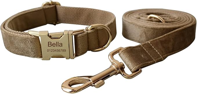 Dog Collar Custom Personalized Engraved Name and Phone Number for Puppy Small Medium Large Pets (S, Khaki)