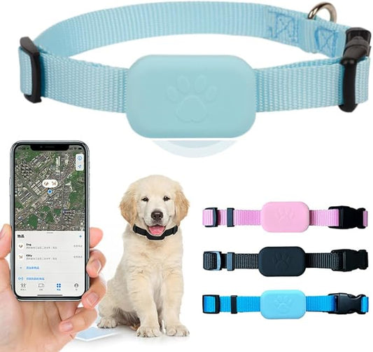 PawsPath Pet GPS Tracker Collar, Unlimited Range Waterproof Cat Dog Anti-Lost Device Smart Locator Tracking GPS Pet Tracker Collar for Apple iOS FindMy (Blue, Large)