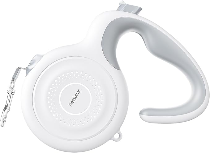 AutoBrake Retractable Dog Leash for Medium and Large Dogs, 360° Tangle-Free Dog Leash and 16Ft Strong Nylon Tape, Ergonomically Comfortable and Lightweight Grip Handle (White)