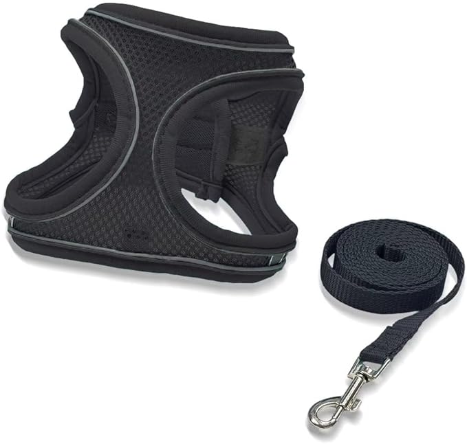 Dog Harness Small Sized and Leash Set, Dog Harness with Leash Set, Comfortable Air Mesh Dog Vest Harness with Reflective Strip, Reflective for Safe Easy Walking Dogs, Cats, Black S