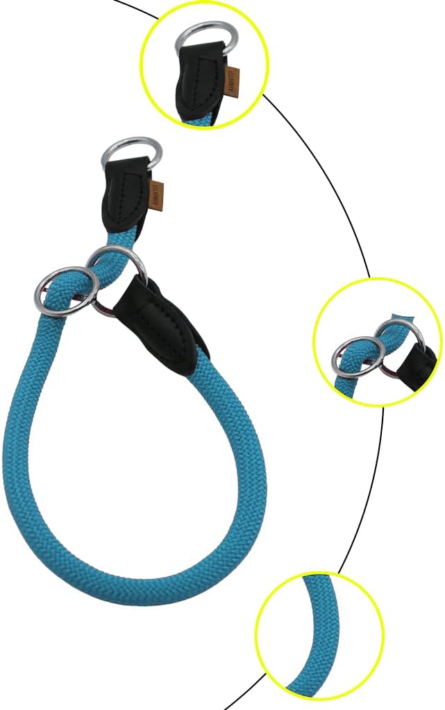 Braided Round Martingale Dog Collar, Training Collar with Slidable Stop Ring - Ideal for Large Dogs (L(1/2") - 22" Long, Light Blue)