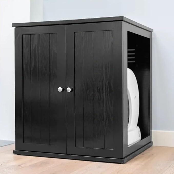 THE REFINED FELINE Refined Self-Cleaning Litter Box Cabinet, Wooden Cat Litter Box Enclosure for Automatic Litter Boxes, Dark Espresso, Cottage.