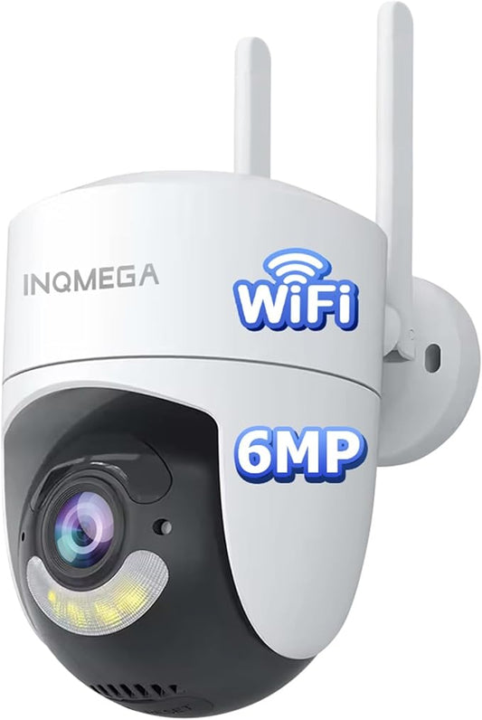 INQMEGA 6MP TUYA Smart Camera,2.4G WiFi Security Home Surveillance Camera,2-Way Audio, Color Night Vision, Waterproof, Motion Detection, Spotlight & Siren,6.5ft Power Cord
