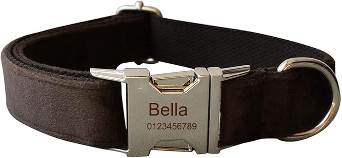 Dog Collar Custom Personalized Engraved Name and Phone Number for Puppy Small Medium Large Pets (M, Coffee)