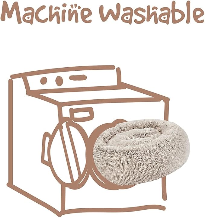 Friends Forever Donut Dog Bed Faux Fur Fluffy Calming Sofa For Large Dogs, Soft & Plush Anti Anxiety Pet Couch For Dogs, Machine Washable Coco Pet Bed with Non-Slip Bottom, 36"x36"x8" Tan