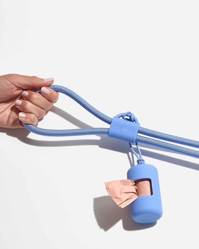 Cheech&Co Hands Free Dog Leash with Poop Bag Holder - for Walking, Hiking, Jogging & Running Small/Medium/Large Dogs (Adjustable 4.3–8.6 ft Light Blue)