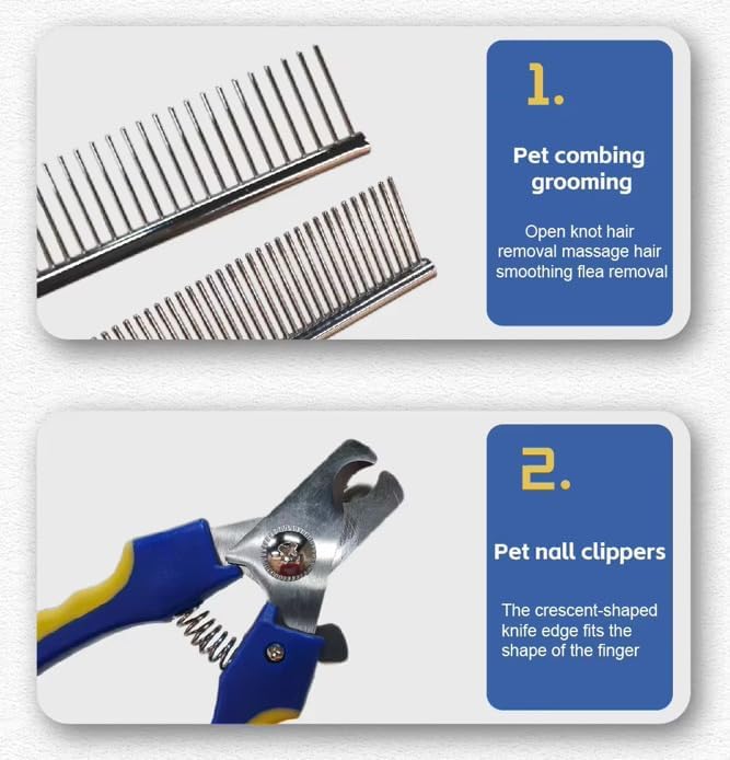 Professional 8-Piece Pet Grooming Kit for Dogs & Cats – Deshedding Brush, Nail Clippers, Scissors, Comb, Grooming,Beauty File,Collapsible Dog Bowls,pet Toothbrush,Glove & Travel Case