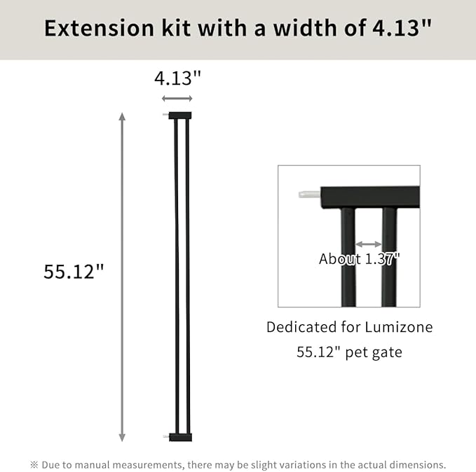 Lumizone Extra Tall Cat Gate Extension Kit 55.12" High Pressure Mounted 2025 New 4.13" Extra Wide 1.37" Gap No Drilling Tall Pet Gate for Dogs (Black, 55.12" H x 4.13" W, Extension)