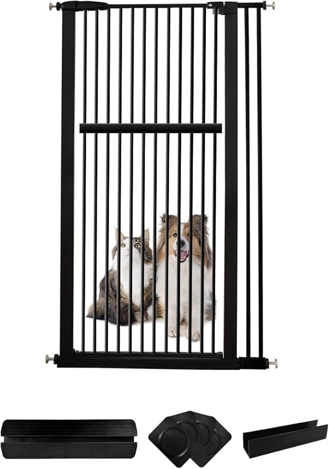 Lumizone Extra Tall Pet Gate 55.12" High Pressure Mounted 34.06"-38.38" Extra Wide (9 Sizes) 1.37" Gap for Cat Dog Stairs Doorway Hallway No Drilling Auto-Close (34.06"-38.38" W, Black)