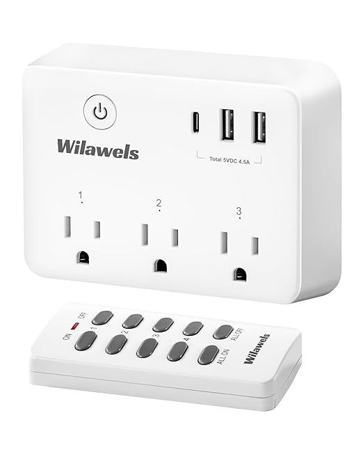 Remote Control Outlet, Multi-Plug Outlet with 3 Outlets and 3 USB Ports, No Interference Remote Outlet, Wireless Light Switch, 100FT RF Range, Programmable and Expandable, FCC Listed W03RC06