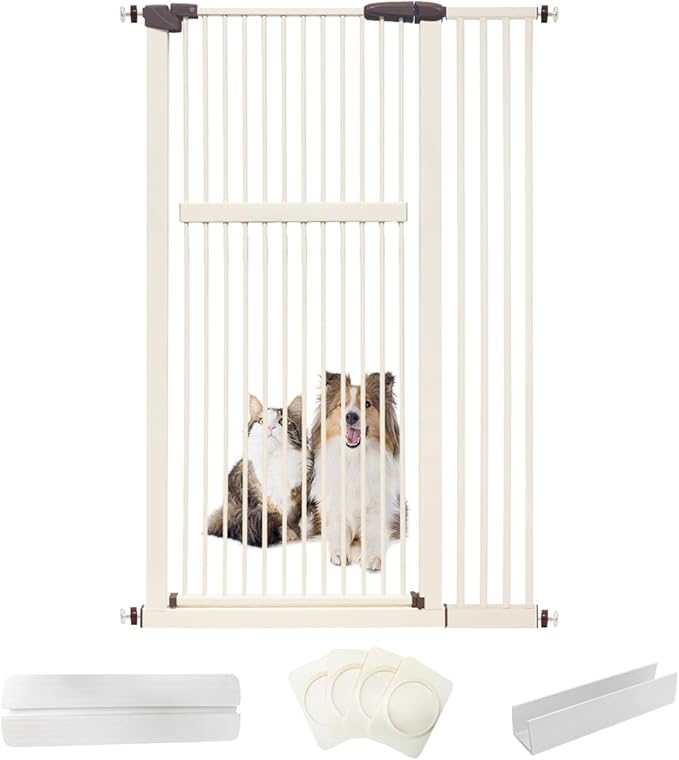 Lumizone Extra Tall Pet Gate 55.12" High Pressure Mounted 38.39"-42.51" Extra Wide (9 Sizes) 1.37" Gap for Cat Dog Stairs Doorway Hallway No Drilling Auto-Close (38.39"-42.51" W, Cream White)