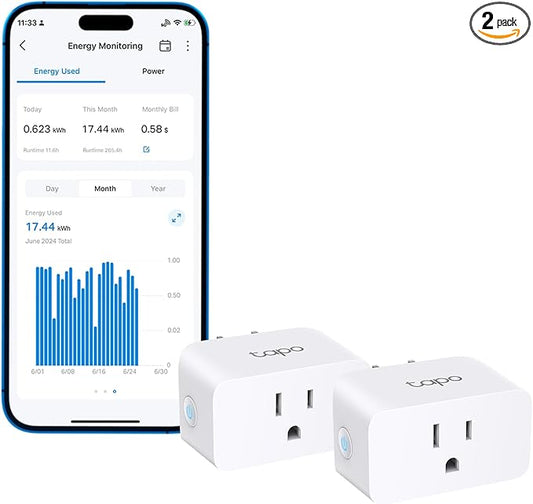 TP-Link 𝗧𝗮𝗽𝗼 Smart Plug Wi-Fi Mini, Energy Monitoring, Compatible with Alexa & Google Home & Samsung SmartThings, Timer, 15A/1800W Max, ETL Certified, 2.4G Wi-Fi Only, Tapo P115(2-Pack)